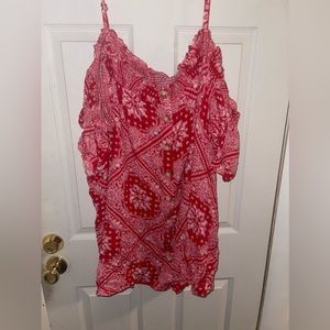 Rayon Crepe Smocked Cold Shoulder Top